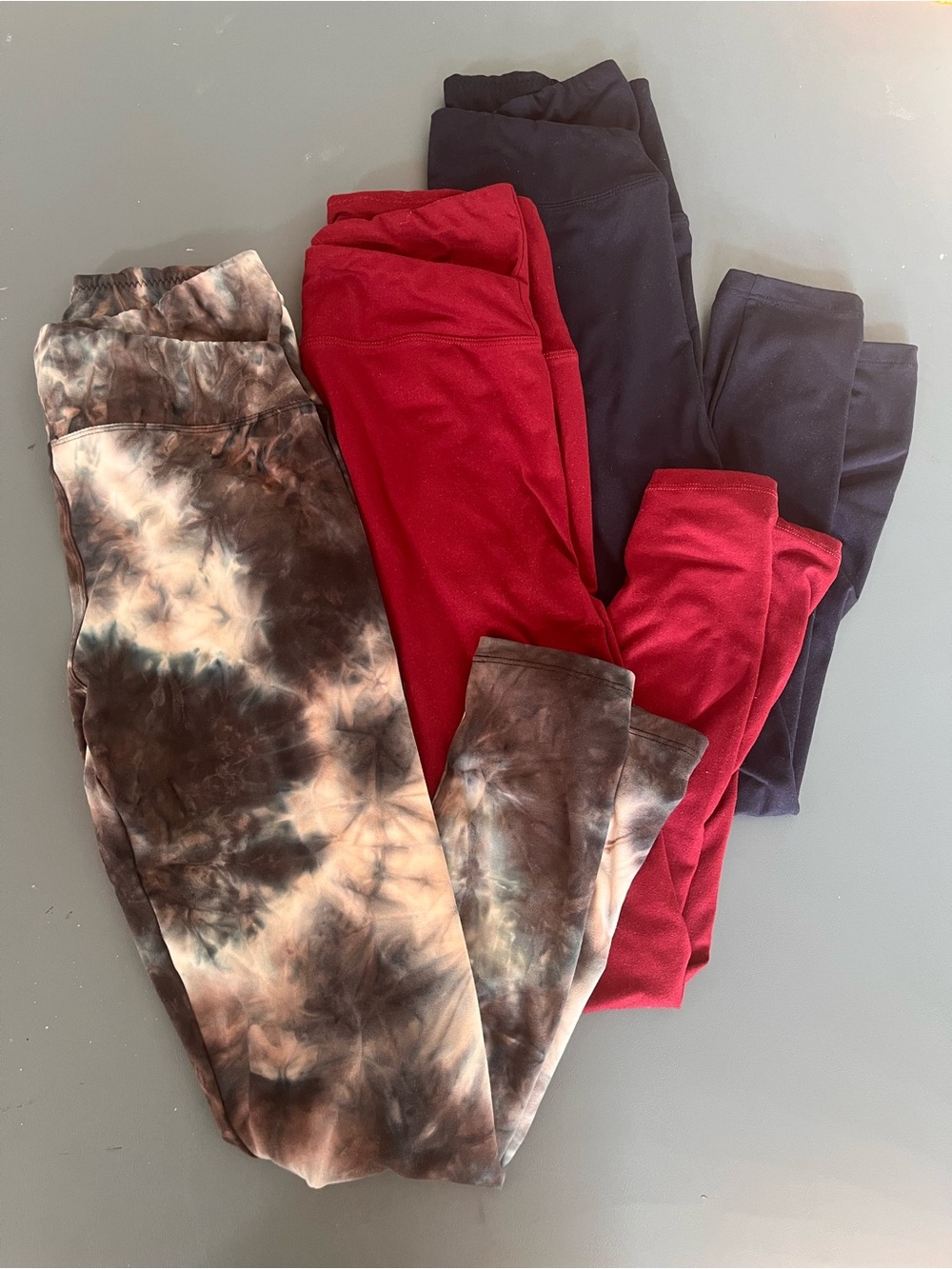 Women’s Stretch Leggings - Red, Navy & Brown Tie-Dye Pack